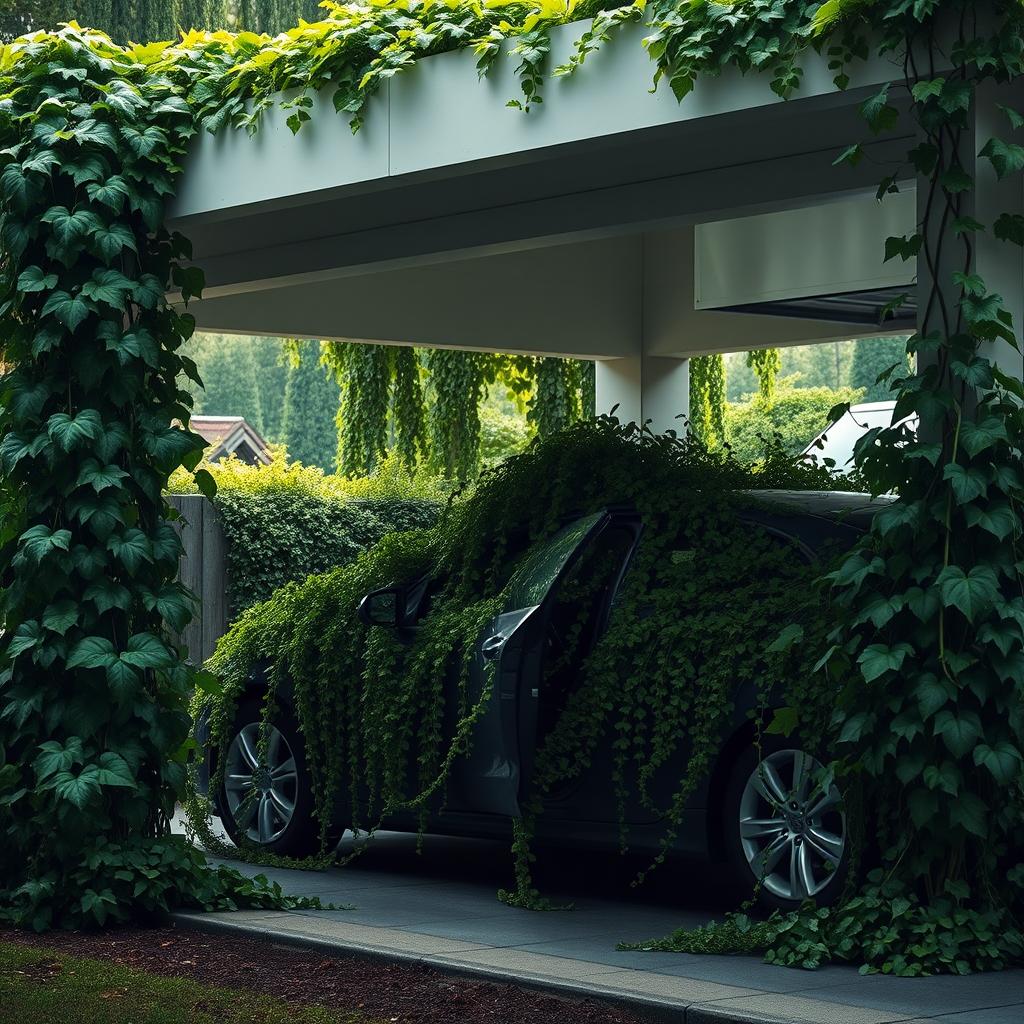 Stellplatz von Pflanzen überwuchert